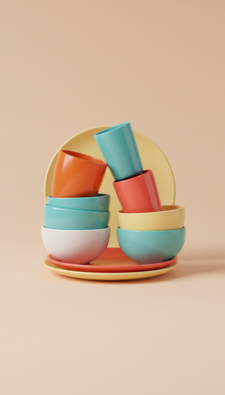 Glass Tableware Set in Bold Colors
