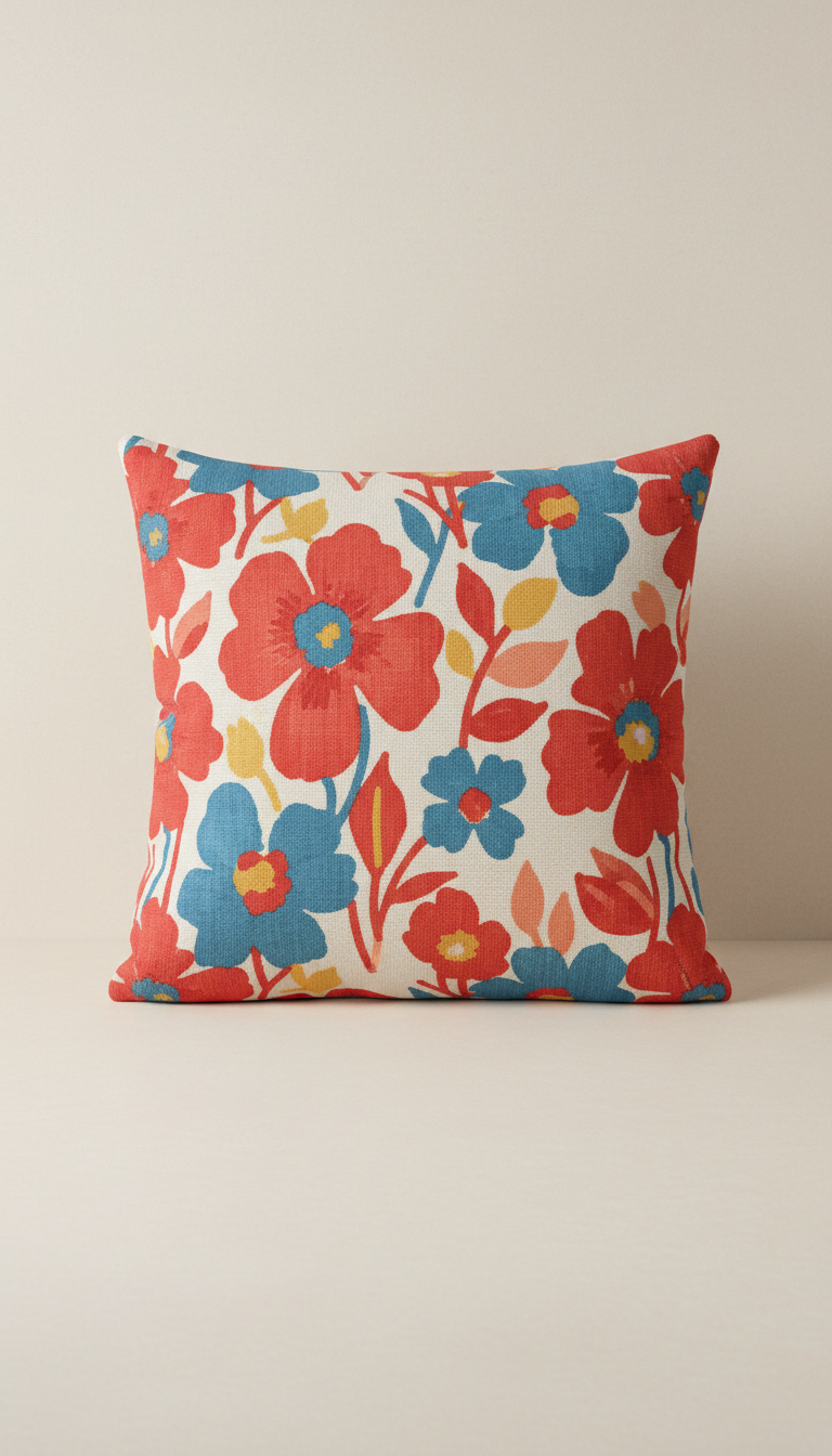 Poppy Red Patterned Cushion